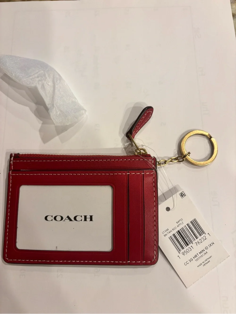 COACH Brown Signature Coated Canvas  Mini ID case Red Heart Print and Key Ring